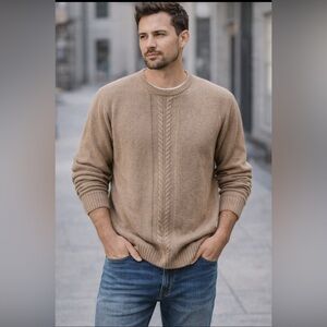 Vintage Neiman Marcus CrewNeck Cable Knit Sweater tan Men XL